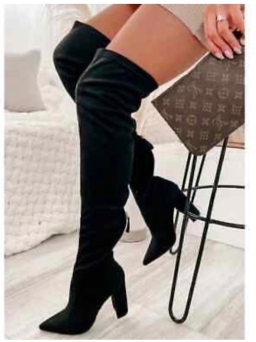 French Connection Over the knee black vegan suede Jordan boots